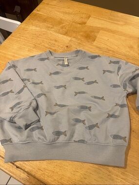 Rylee + Cru Light Blue Sweatshirt with Navy and Tan Fish Print